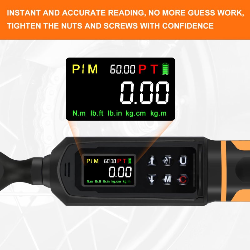Uharbour Digital Torque Wrench 3/8 Drive  0.66-44.29Ft.lbs/0.9-60Nm Range  Electric Torque Wrench with Dual Direction Ratchet  ?2% Accuracy with Vibration  Buzzer and LED Alert - Image 4